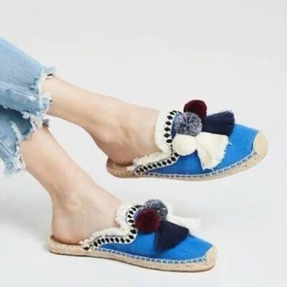 Soludos Blue Espadrille Mules Slides with Tassels Women’s 6